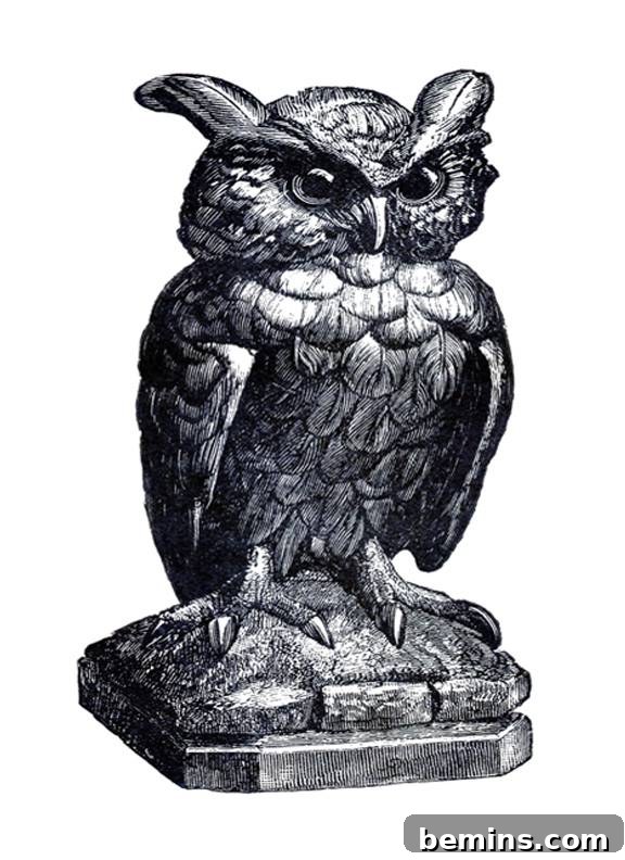 Vintage Halloween Owl Statue Printable