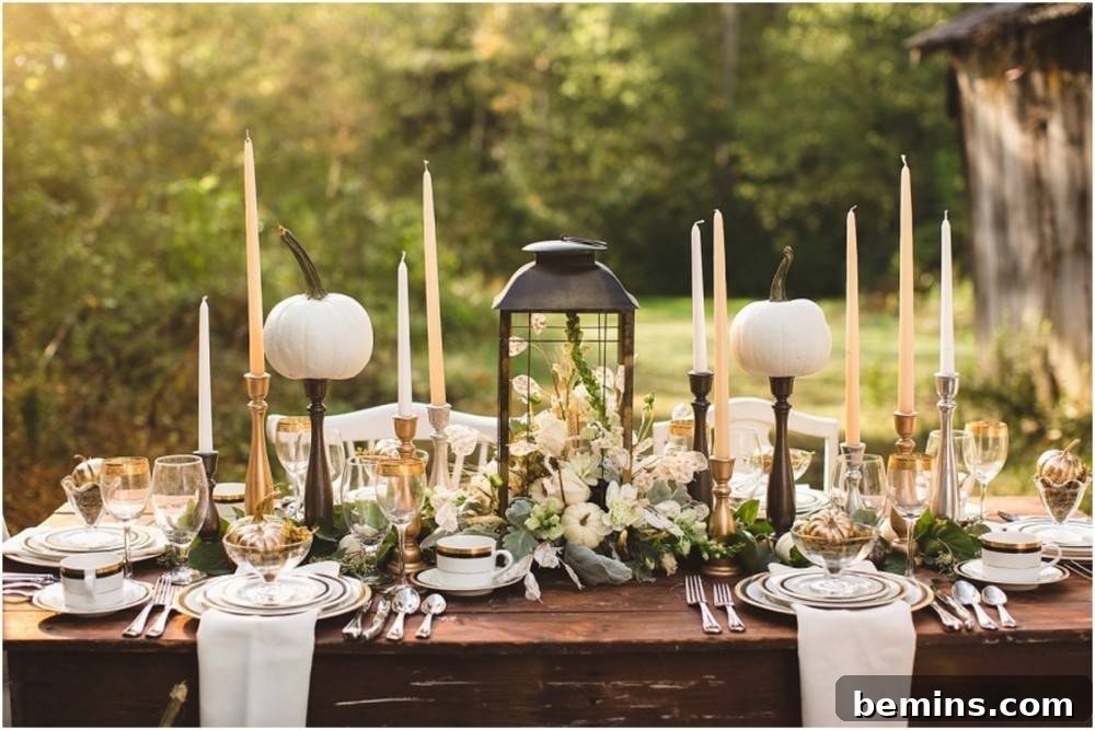 Stunning Autumn Table Decor Ideas 6 A glamorous fall table with neutral whites, beiges, and muted greens.