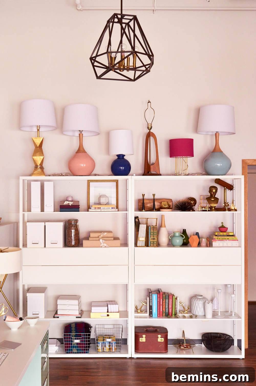 Introducing the Revamped Curbly Creative Hub 15 Styled office shelving unit