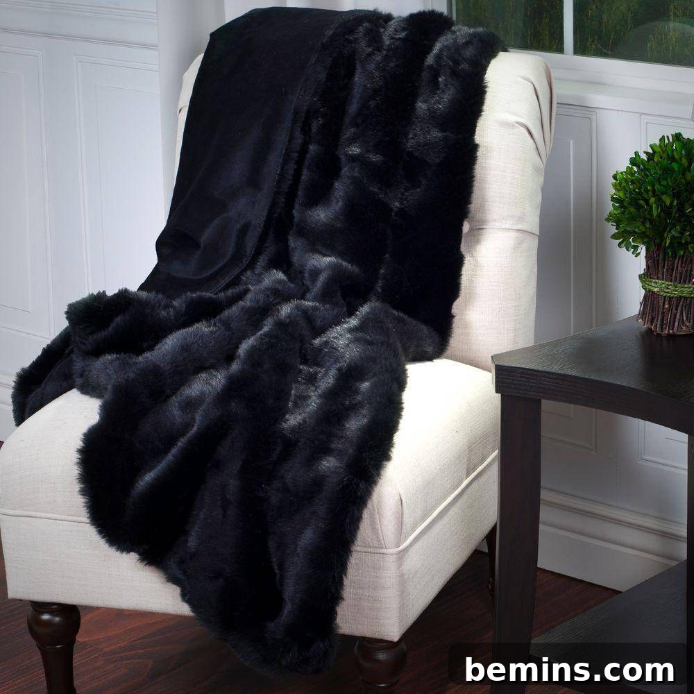 Chicly Spooky: Black & White Halloween Decor 11 Black Faux Fur Throw - Home Depot