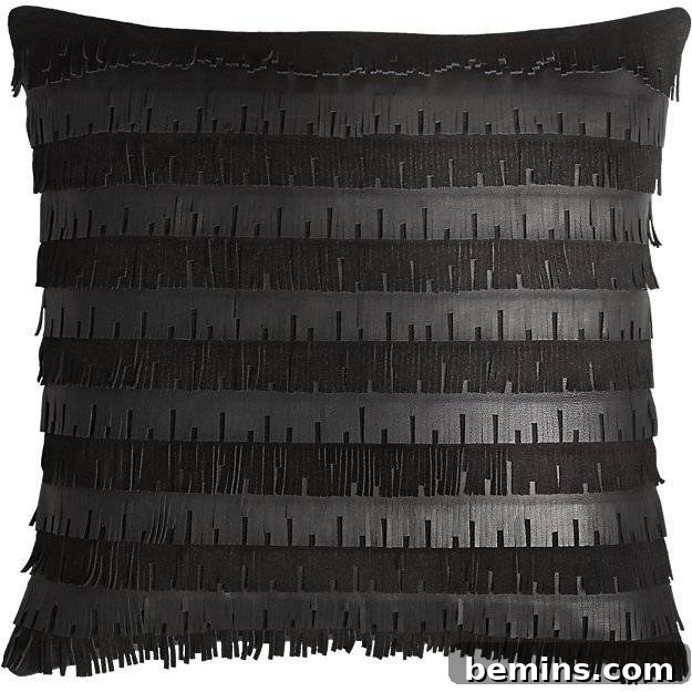Chicly Spooky: Black & White Halloween Decor 3 Celia Leather Fringe Pillow - CB2