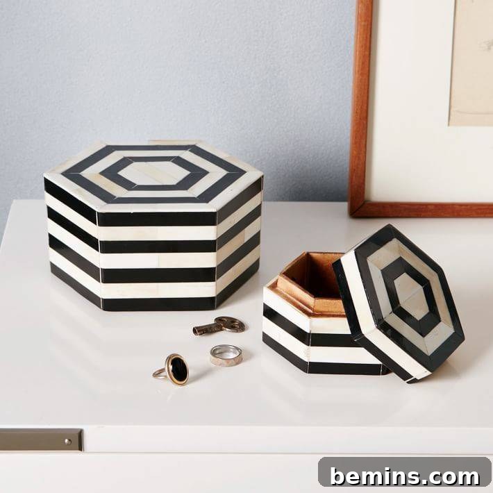Chicly Spooky: Black & White Halloween Decor 4 Black & White Striped Boxes - West Elm