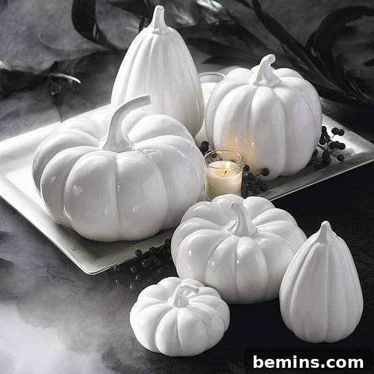 Chicly Spooky: Black & White Halloween Decor 6 Porcelain White Pumpkins - Grandinroad