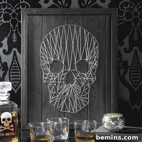 Chicly Spooky: Black & White Halloween Decor 9 Skull String Art - Grandinroad