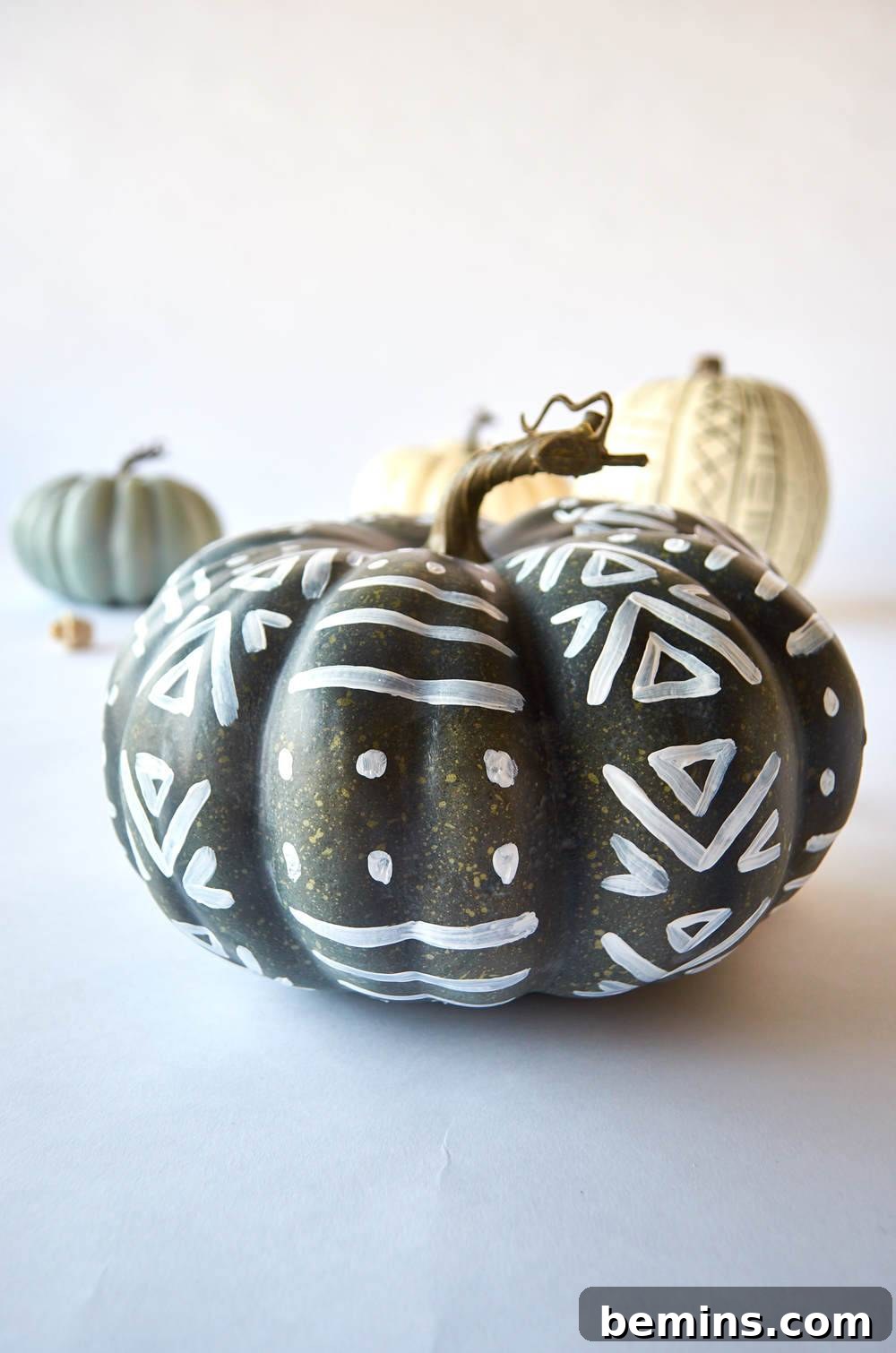 A pumpkin that has been decorated.