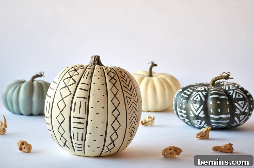 Handpainted geometric design decorative pumpkins.
