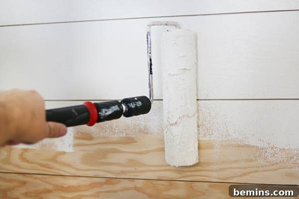 Rolling Paint on Shiplap