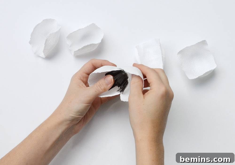 IKEA Frame Fright: Crafting a Chic Halloween Wreath 11 Gluing Petals to the Flower Center