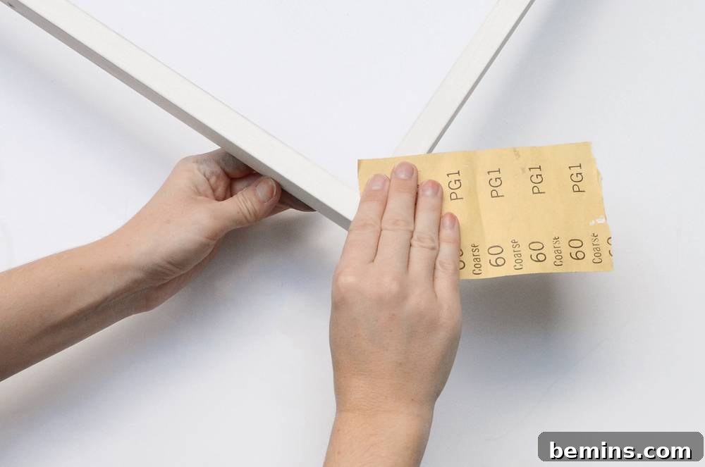 IKEA Frame Fright: Crafting a Chic Halloween Wreath 5 Sanding the IKEA Ribba Frame