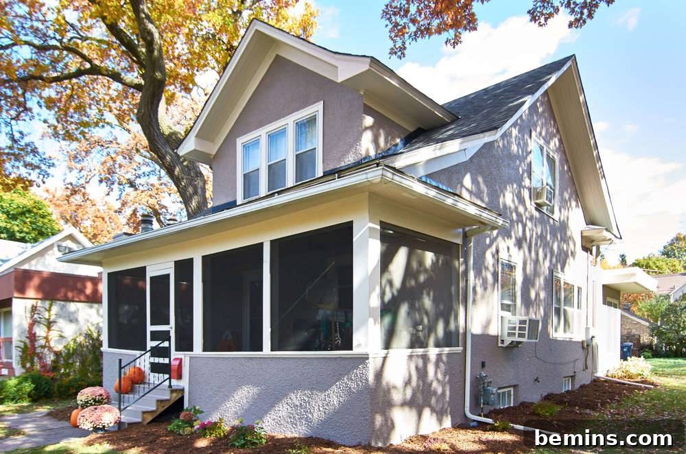 Paint makeover - gray and white trim: A detailed shot of the new Poised Taupe exterior with Snowbound trim.