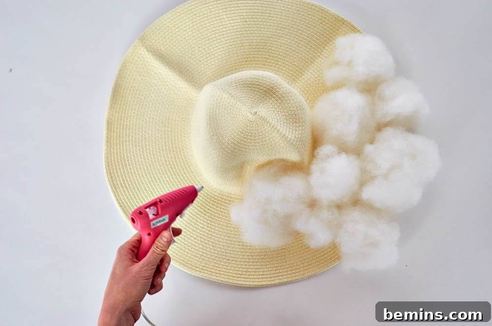Attaching Cotton Balls to Hat