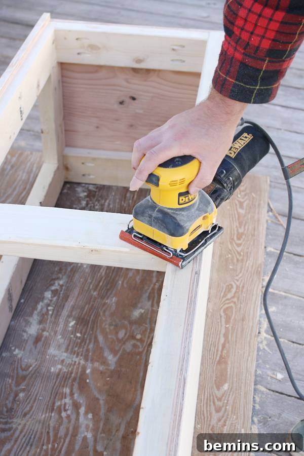 Creating a Stylish Storage Bench: A DIY Guide 15 Sanding the Bench for a Smooth Surface