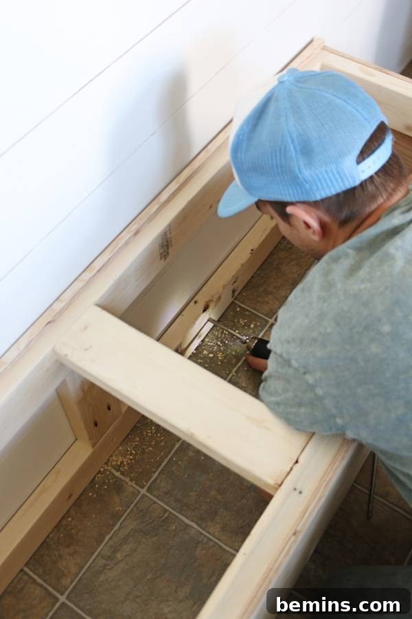 Creating a Stylish Storage Bench: A DIY Guide 16 Anchoring the Bench to the Wall Studs