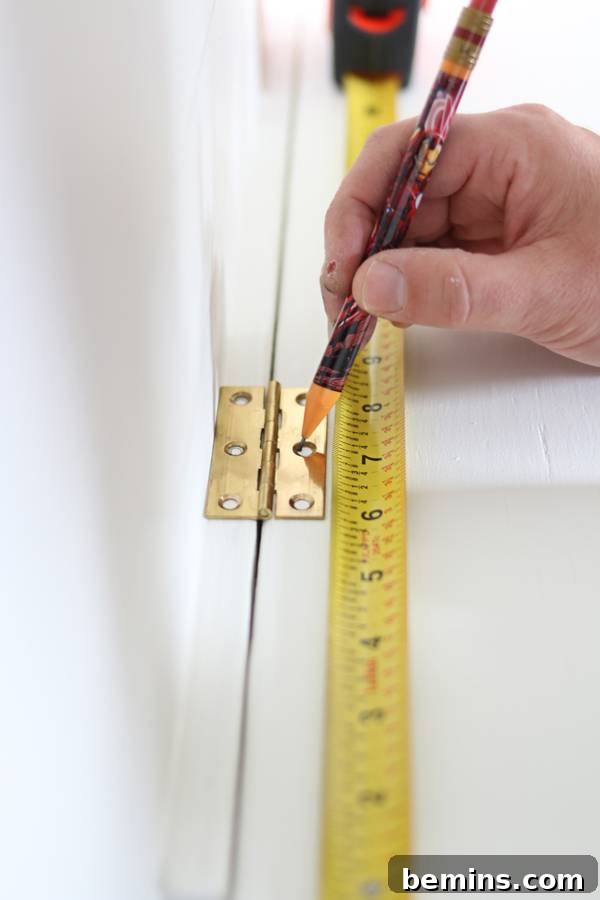 Creating a Stylish Storage Bench: A DIY Guide 19 Marking Hinge Locations on Bench and Lid