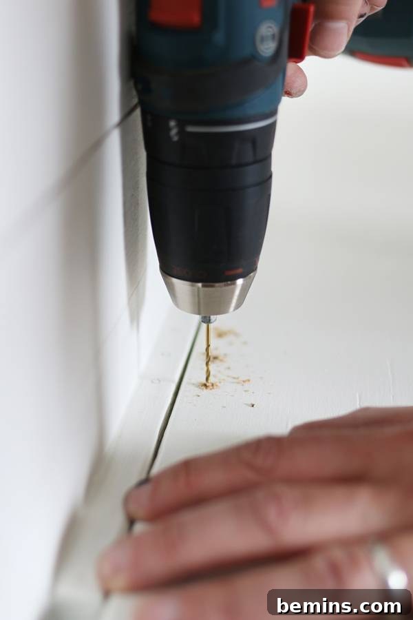 Creating a Stylish Storage Bench: A DIY Guide 20 Drilling Pilot Holes for Hinge Screws