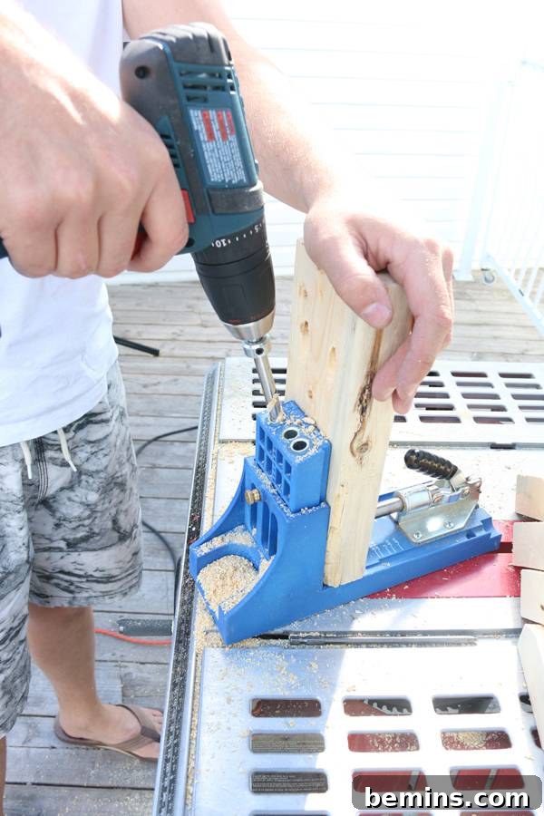 Creating a Stylish Storage Bench: A DIY Guide 6 Drilling Pocket Holes for Assembly