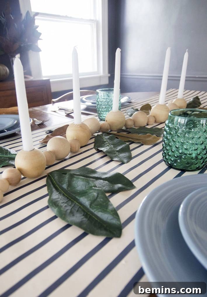 Close-up of Wood Bead Candle Holder in a Vertical Display