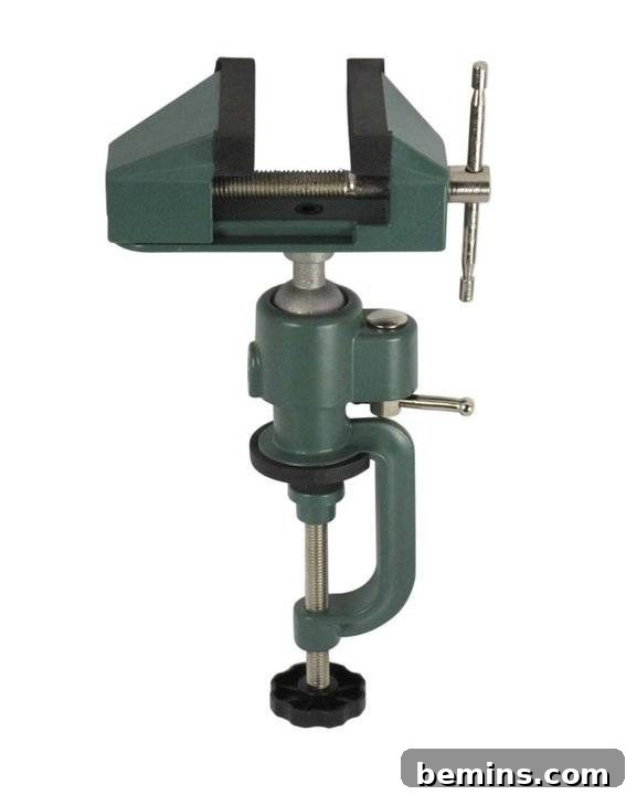 Close-up of a Table Vise Clamp for Secure Drilling