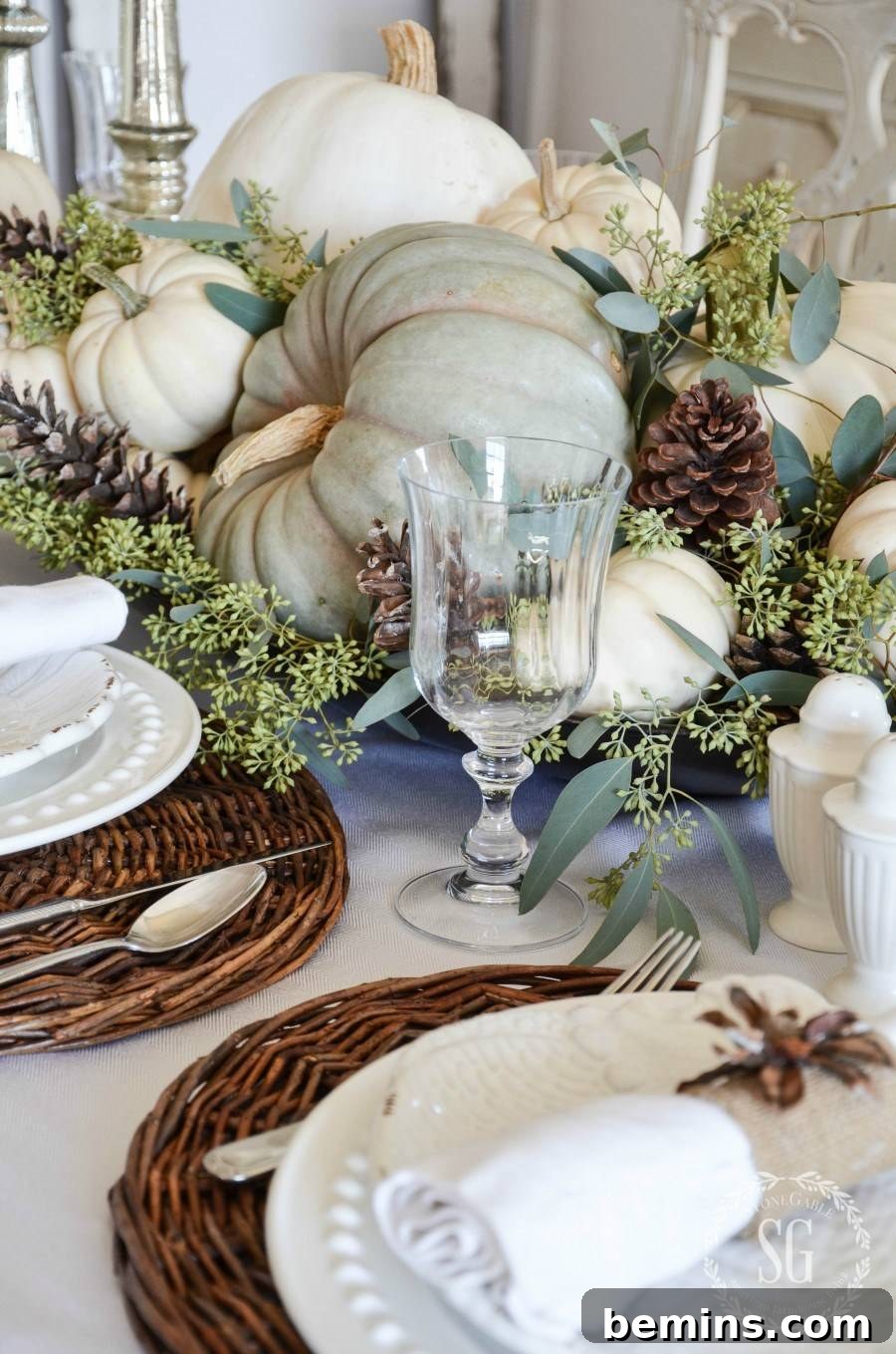 10 Creative & Unique Thanksgiving Tablescapes To Inspire Your Holiday Inspiring Thanksgiving Table Settings: 10 Unique & Creative Ideas 3 Neutral Thanksgiving Tablescape with Pumpkins and Pinecones