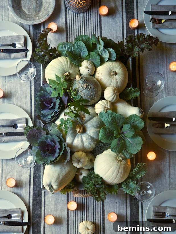 10 Creative & Unique Thanksgiving Tablescapes To Inspire Your Holiday Inspiring Thanksgiving Table Settings: 10 Unique & Creative Ideas 9 Thanksgiving Tablescape with Green and White Pumpkins and Gourds