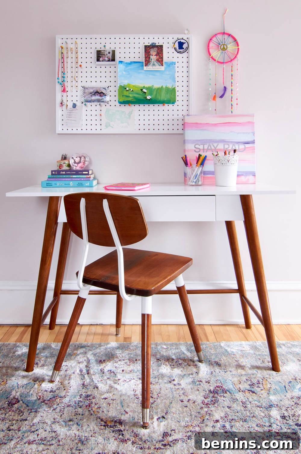 A Whimsical Retreat: Designing a Dream Bedroom for Our Daughter 8 A stylish and functional desk area designed for Ayla, providing a dedicated space for homework and creative projects.