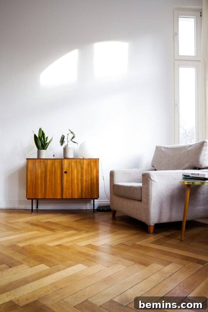 Brown wooden table beside gray couch